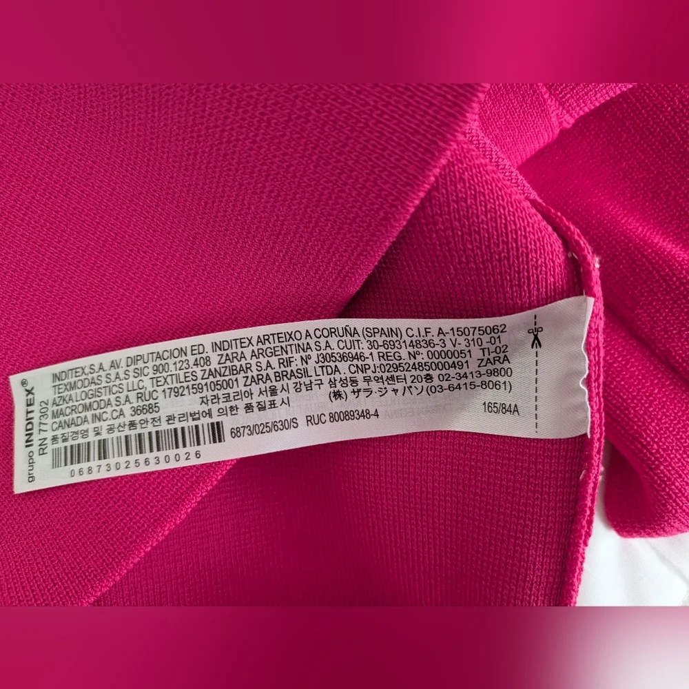 Zara Womens Fuchsia Pink Ribbed Knit V-Neck Button Front‎ Cardigan Sweater Small
